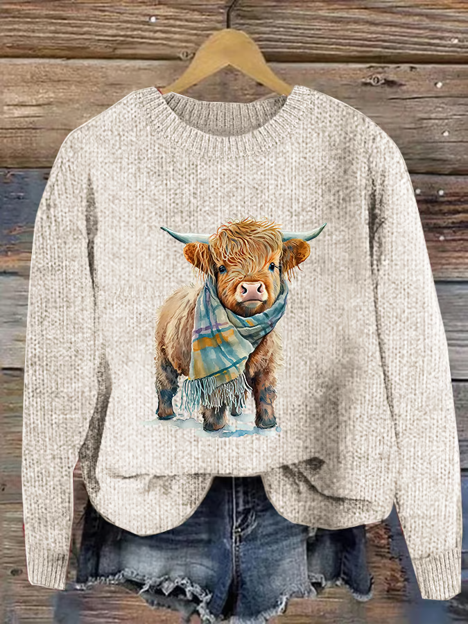 Women's Casual Highland Cow Knit Sweatshirt