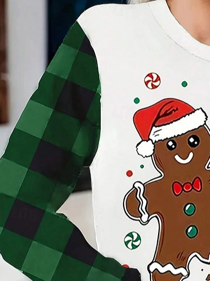 Women's Long Sleeve T-shirt Spring/Fall White Christmas Snowman Printing Jersey Crew Neck Holiday Going Out Casual Top