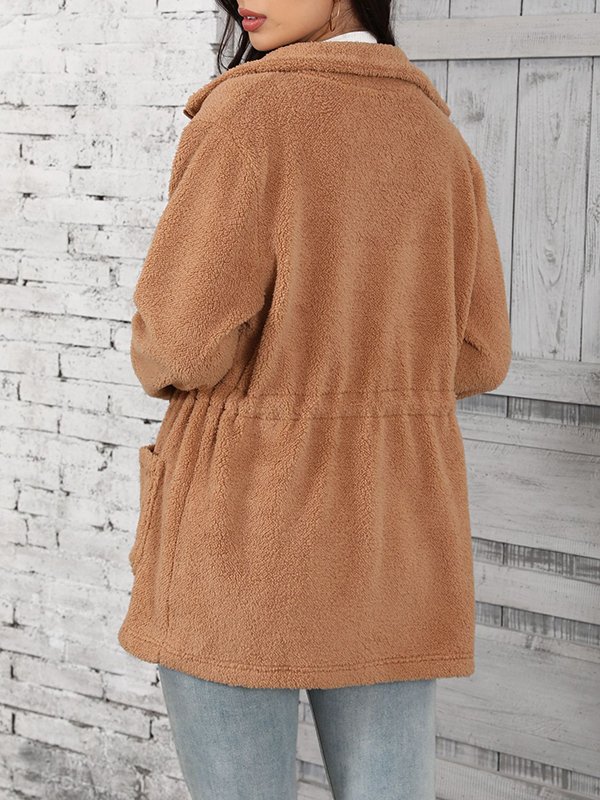 Pocket Stitching Shawl Collar Casual Fluff/Granular Fleece Fabric Teddy Jacket