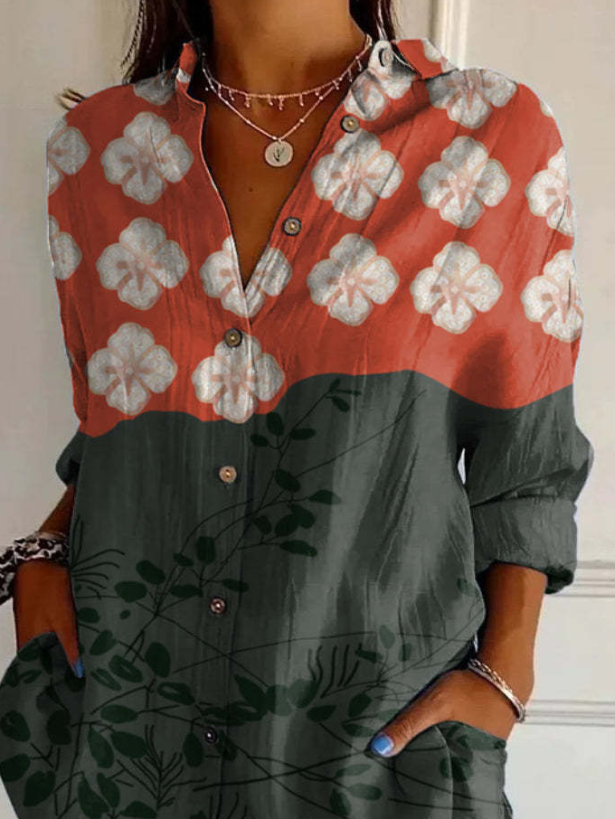 Floral Shirt Collar Casual Shirt