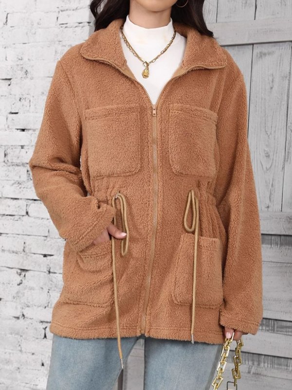 Pocket Stitching Shawl Collar Casual Fluff/Granular Fleece Fabric Teddy Jacket