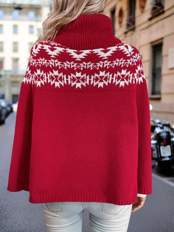 Loose Christmas Mock Neck Casual Sweater