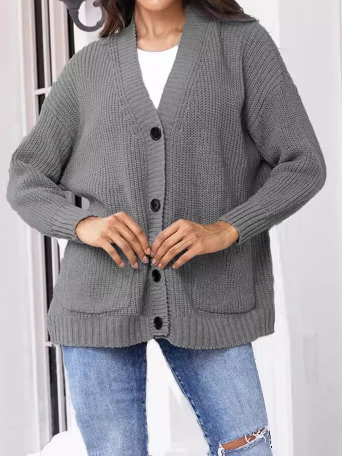 Pocket Stitching Casual Loose Others Cardigan