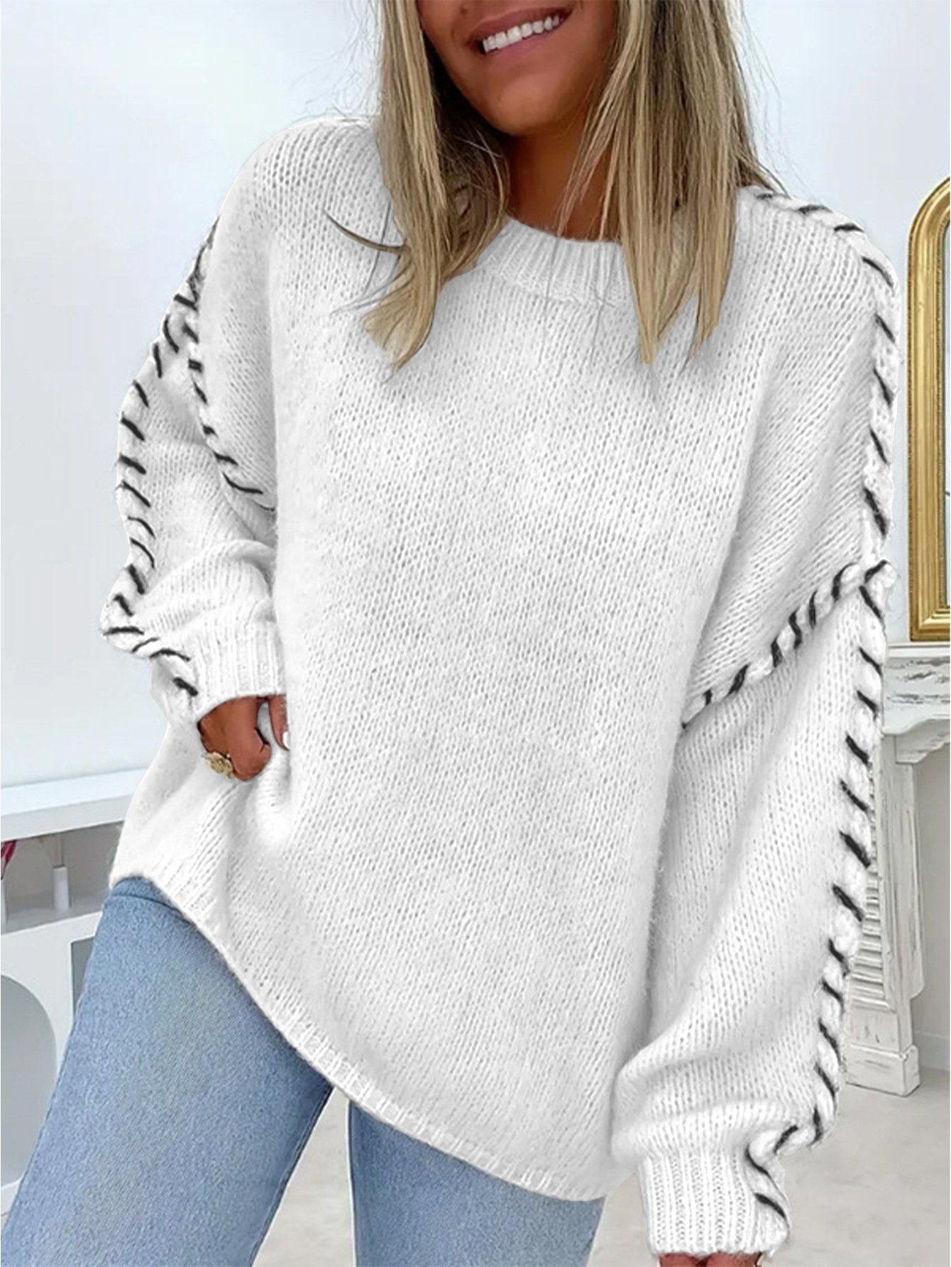 Loose Crew Neck Casual Plain Sweater