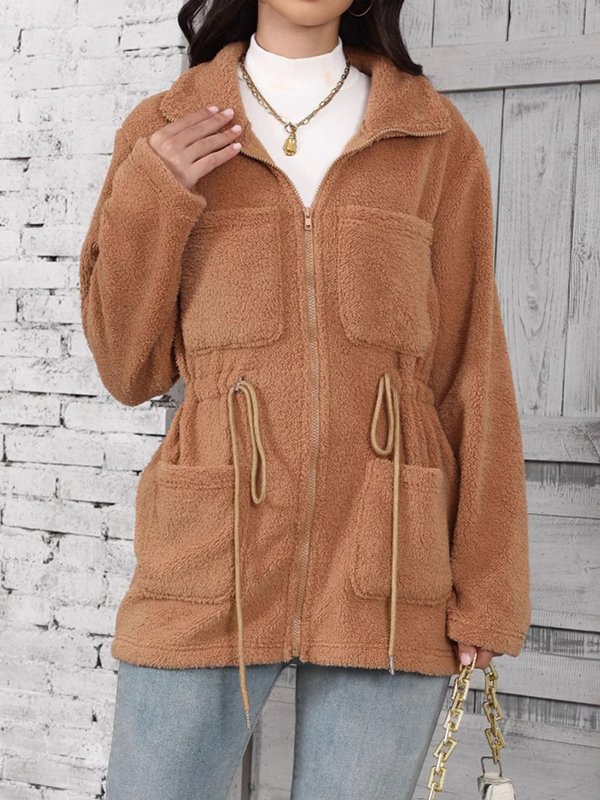 Pocket Stitching Shawl Collar Casual Fluff/Granular Fleece Fabric Teddy Jacket