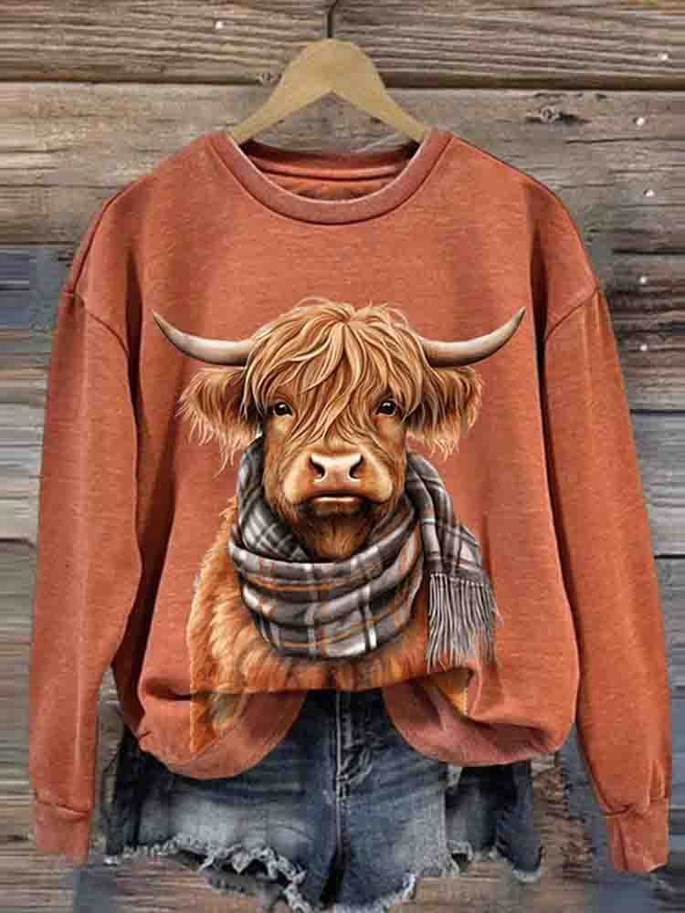 Scottish Highlands Bull Round Neck Sweatshirt