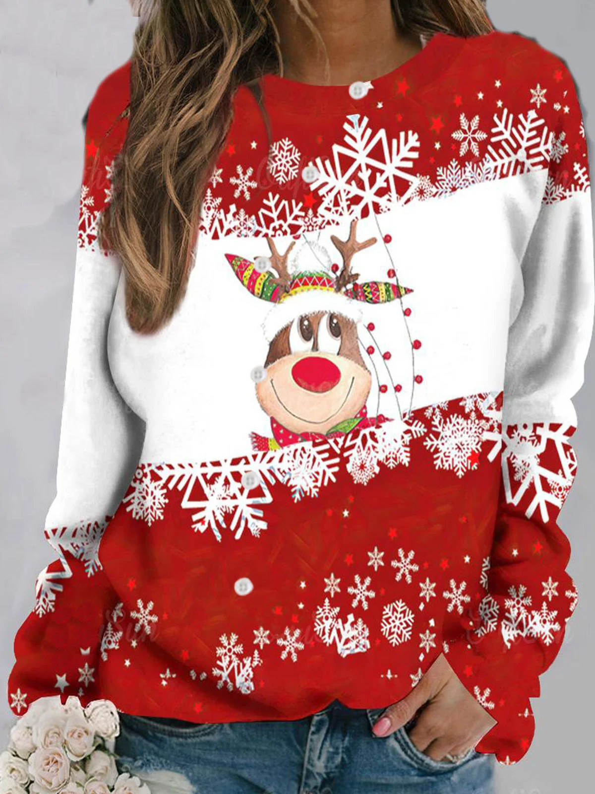 Christmas Crew Neck Casual Loose Sweatshirt