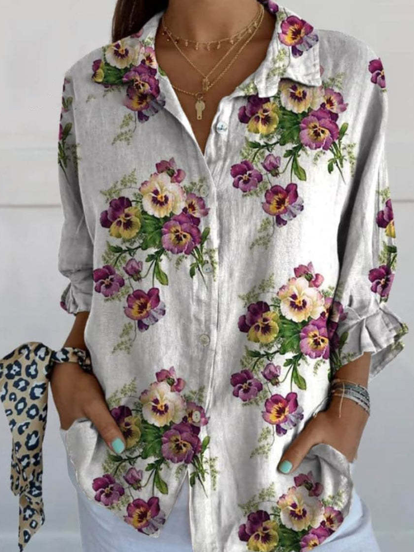 Floral Shirt Collar Casual Shirt