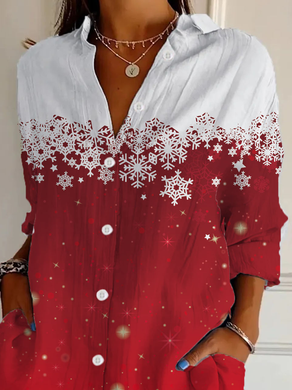 Loose Casual Christmas Shirt Collar Shirt