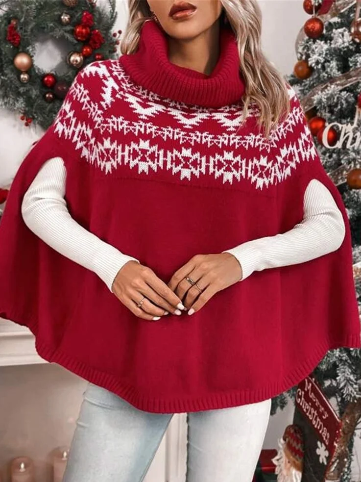 Loose Christmas Mock Neck Casual Sweater