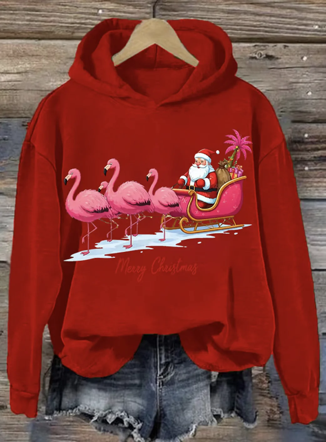 Christmas flamingo hooded sweatshirt