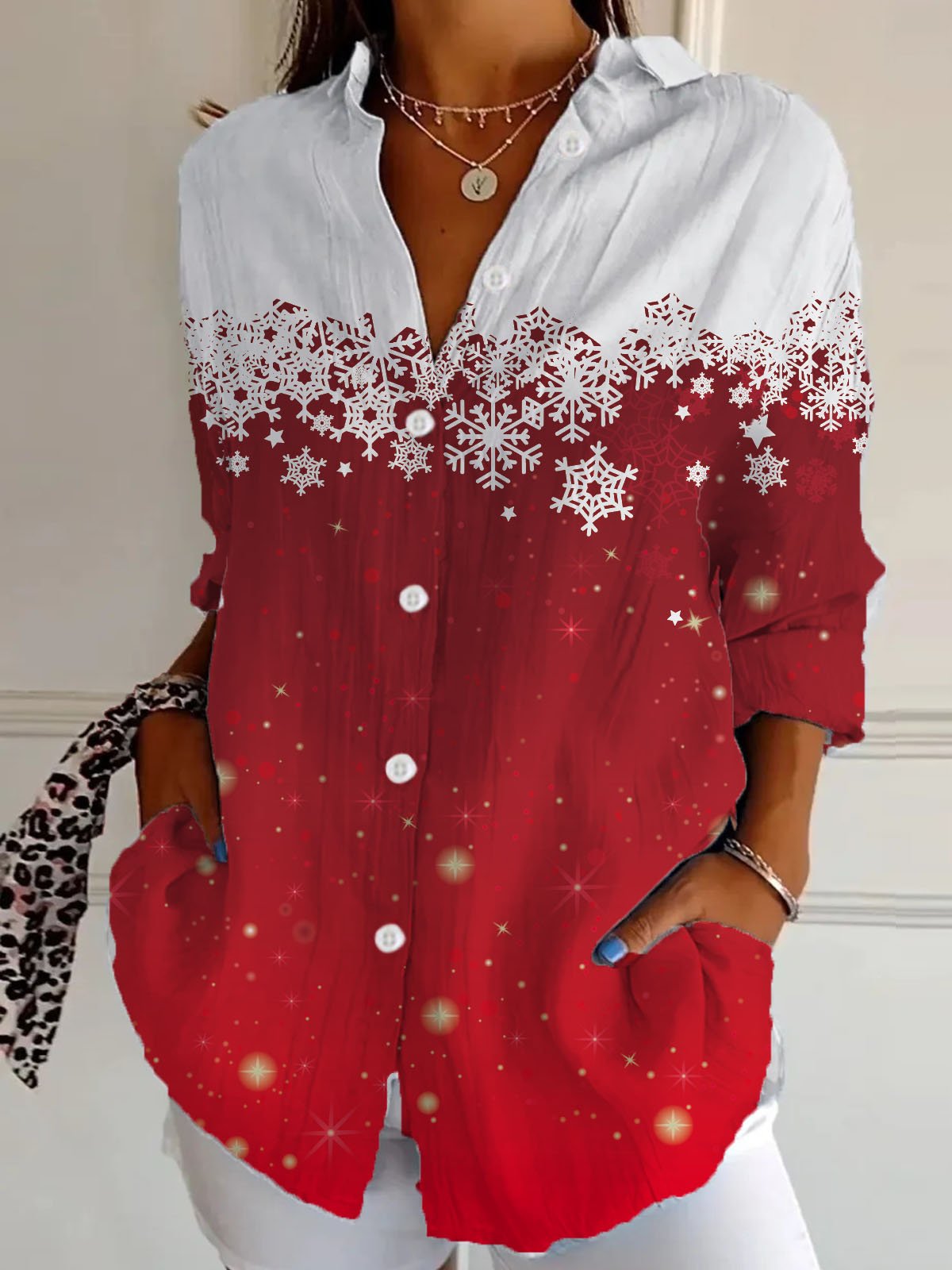 Loose Casual Christmas Shirt Collar Shirt