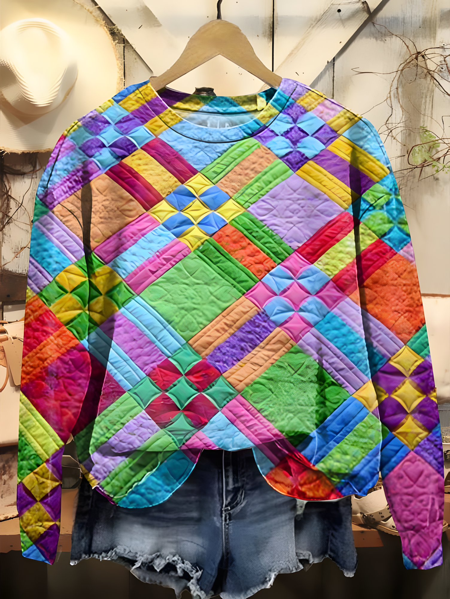 Colorful Checkered Print Casual Sweatshirt