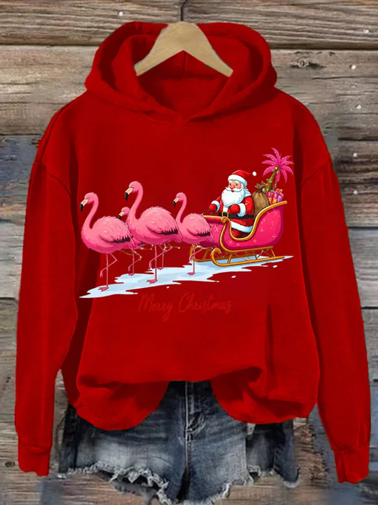 Christmas flamingo hooded sweatshirt