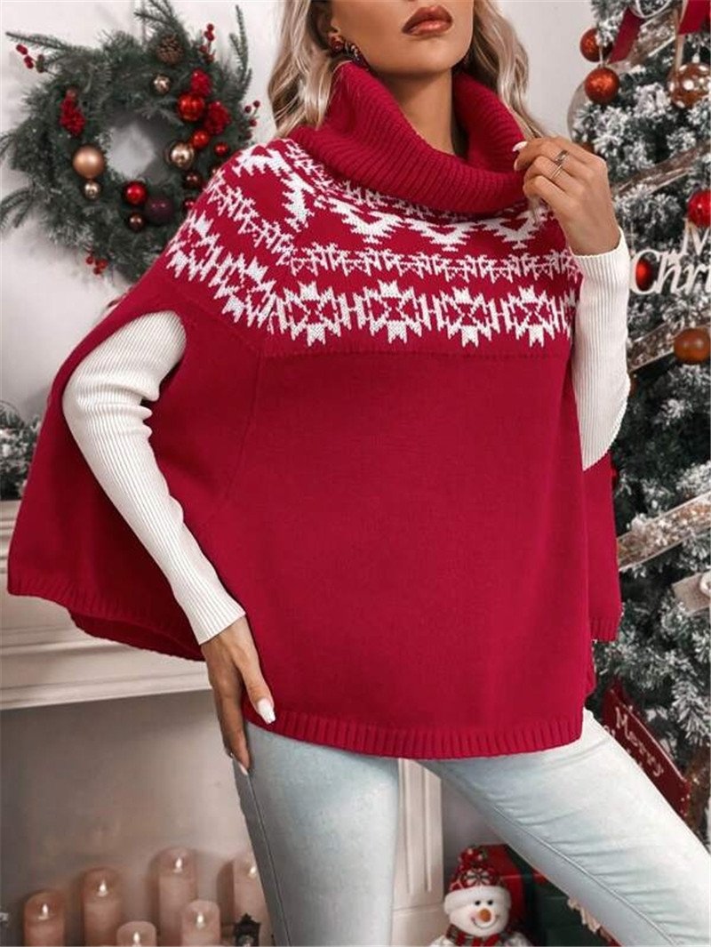 Loose Christmas Mock Neck Casual Sweater