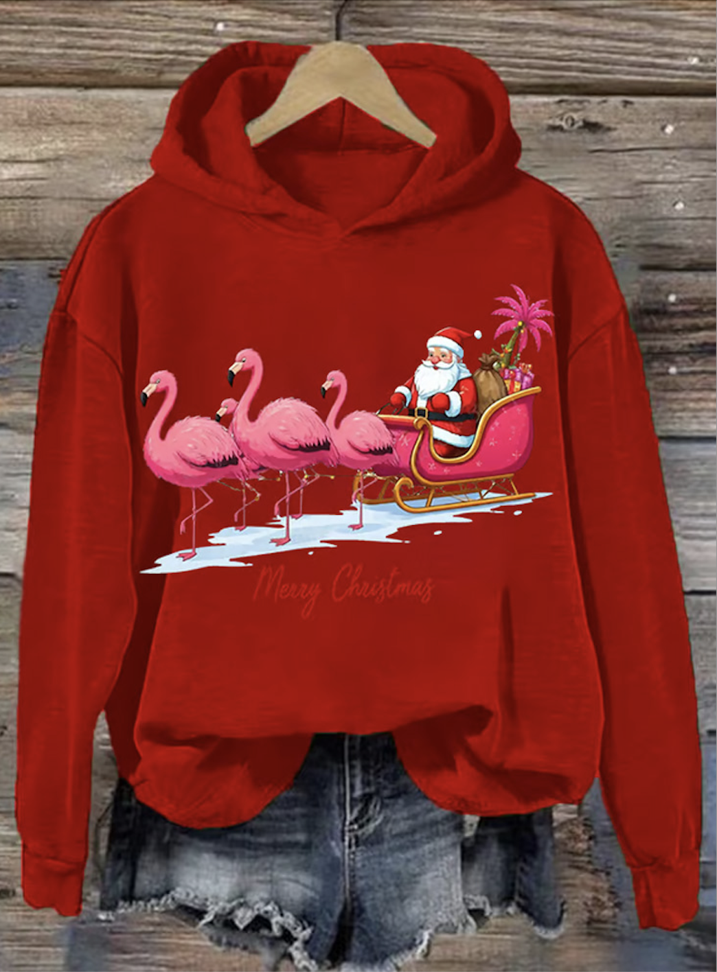 Christmas flamingo hooded sweatshirt