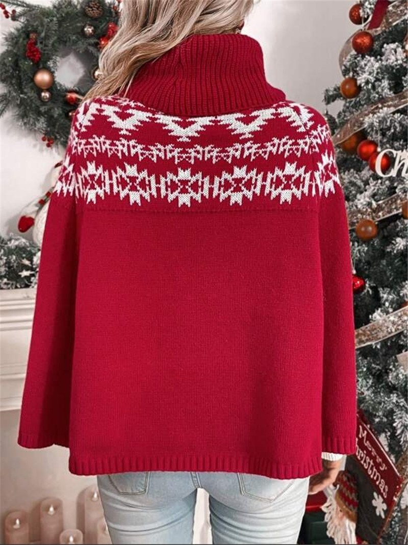 Loose Christmas Mock Neck Casual Sweater