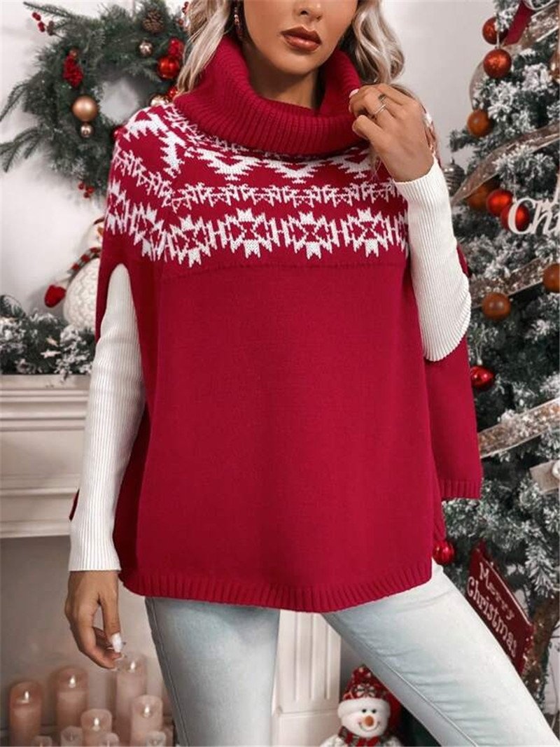 Loose Christmas Mock Neck Casual Sweater