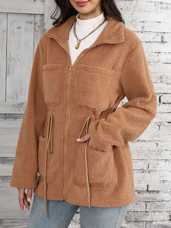 Pocket Stitching Shawl Collar Casual Fluff/Granular Fleece Fabric Teddy Jacket