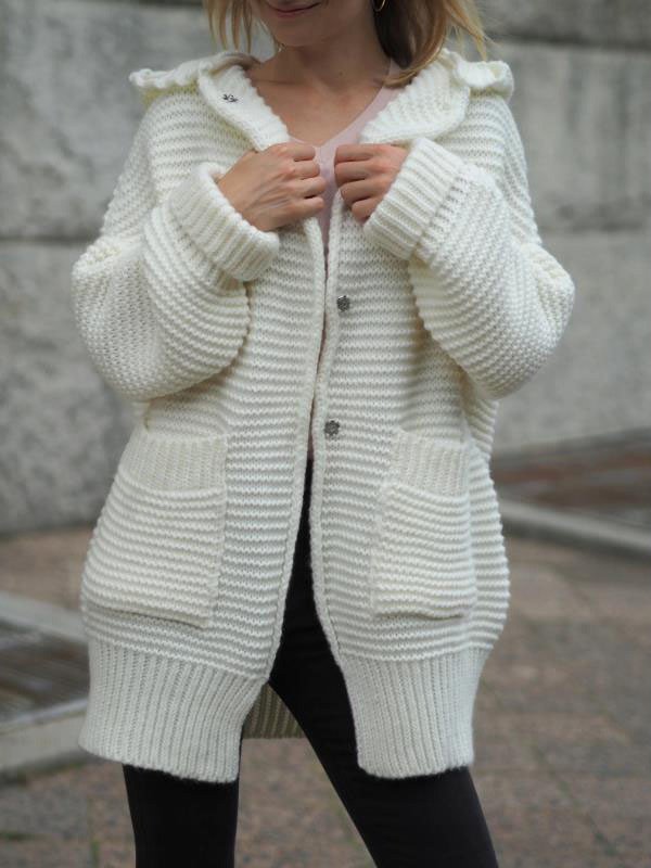 Casual Loose Plain Balloon Sleeve Cardigan