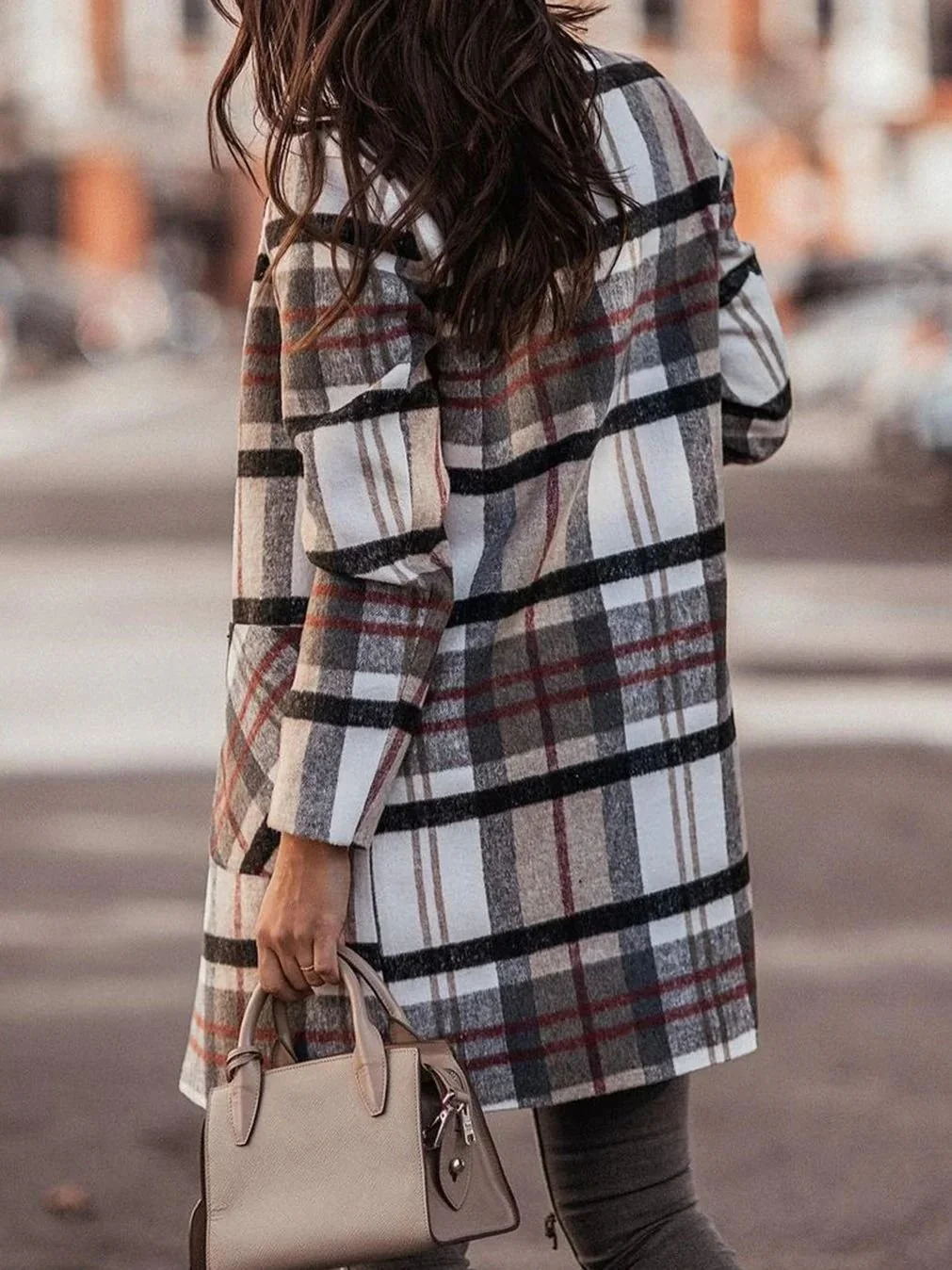 Shawl Collar Loose Plaid Casual Coat