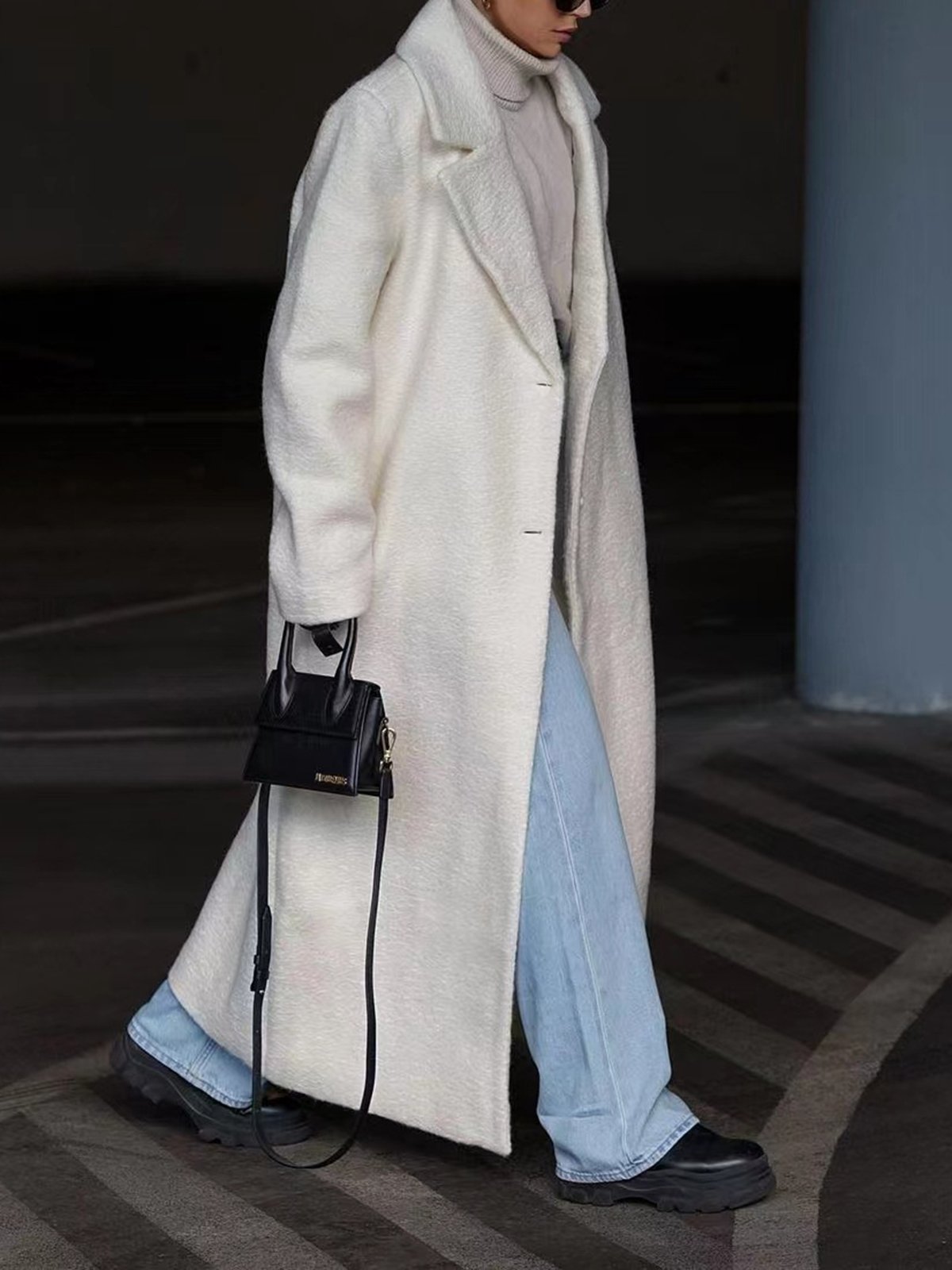 Casual Plain Shawl Collar Loose Coat