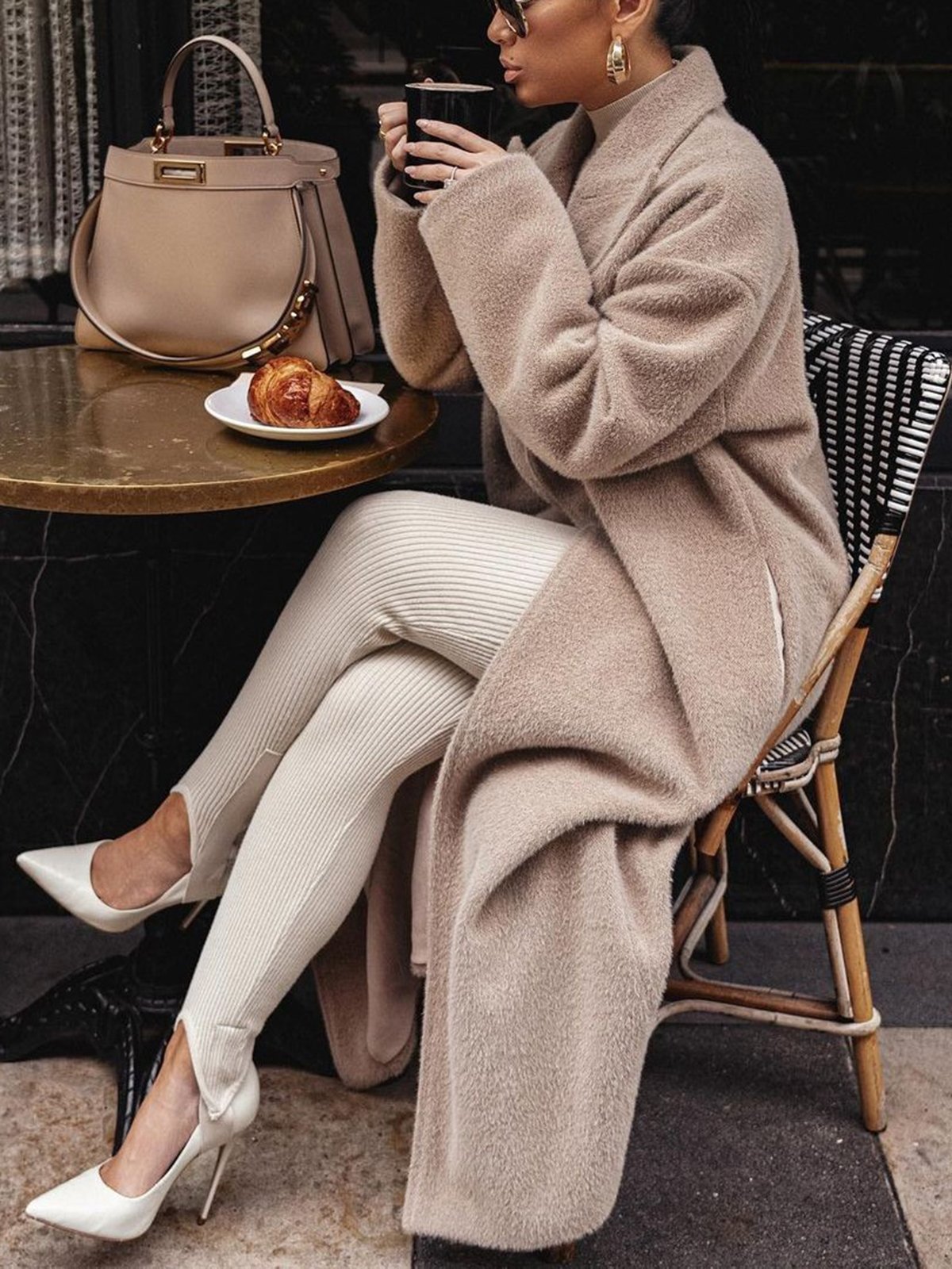 Casual Plain Shawl Collar Loose Coat