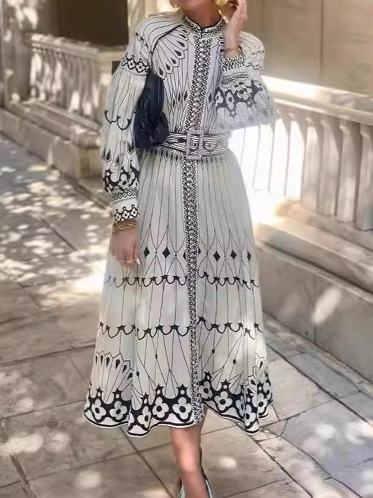 Women's Long Sleeve Spring/Fall As Picture Ethnic Daily Going Out Casual Maxi H-Line Dress