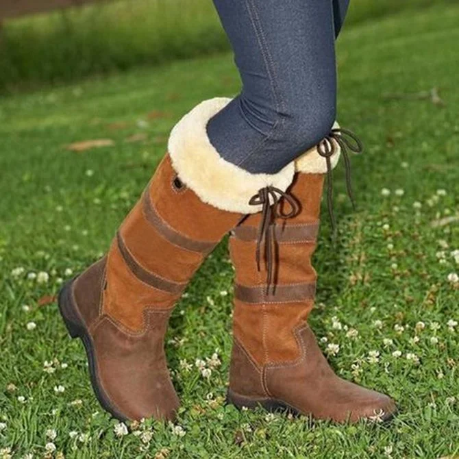 Leather Contrast Stitching Winter Cotton-Padded Boots