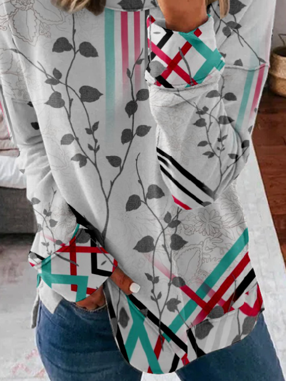 Crew Neck Casual Loose Abstract Sweatshirt