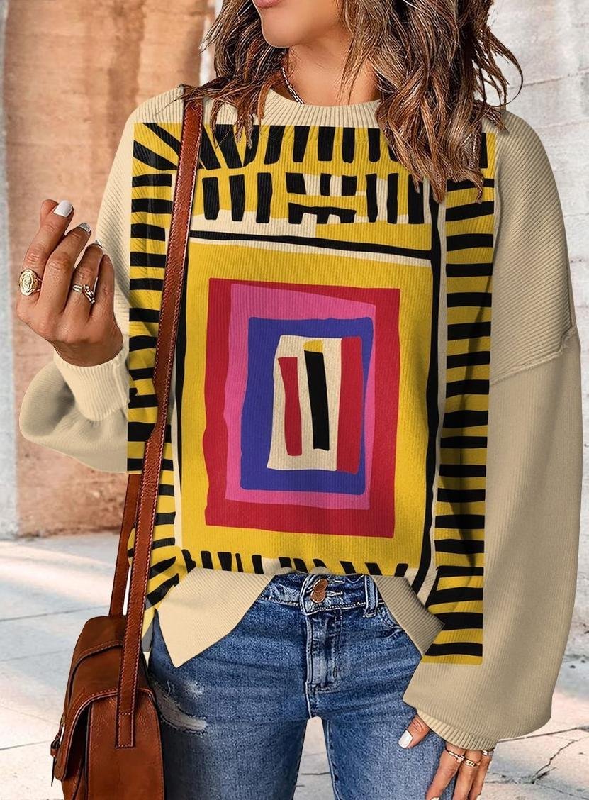 Crew Neck Geometric Casual Sweatshirt