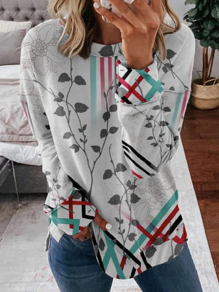 Crew Neck Casual Loose Abstract Sweatshirt