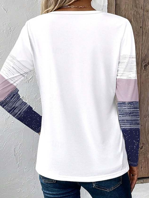 Women's Long Sleeve T-shirt Spring/Fall Purple Ombre Jersey V Neck Daily Going Out Casual Top