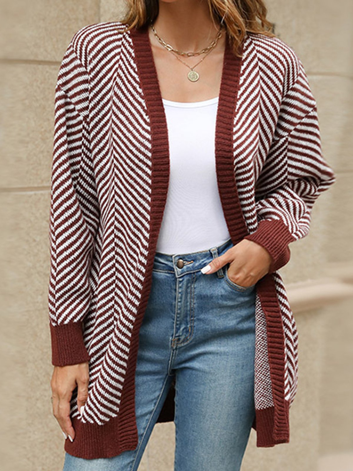 Casual Loose Wool/Knitting Striped Cardigan