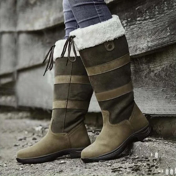 Leather Contrast Stitching Winter Cotton-Padded Boots