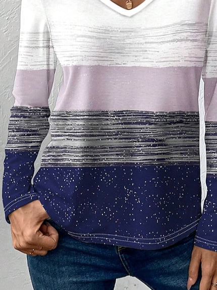 Women's Long Sleeve T-shirt Spring/Fall Purple Ombre Jersey V Neck Daily Going Out Casual Top