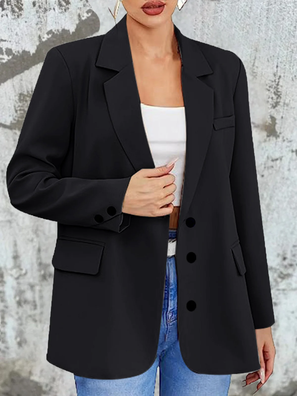 Plain Regular Fit Lapel Collar Casual Blazer