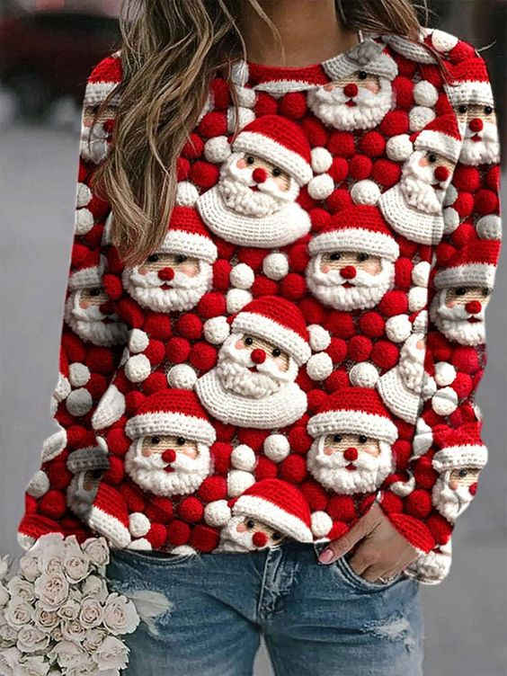 Women's Santa Claus Print Crewneck Sweatshirt