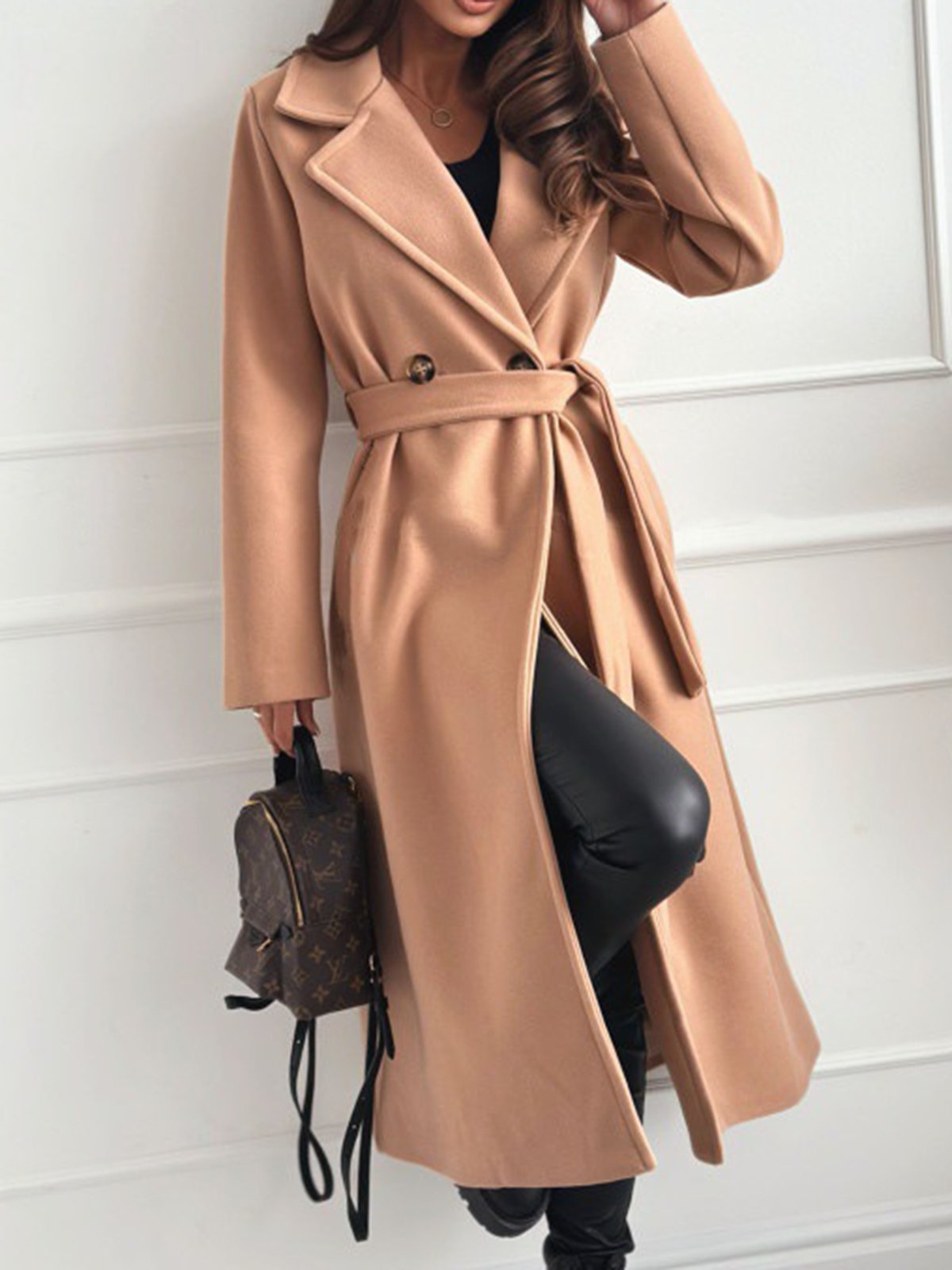 Casual Loose Buckle Plain Coat With Belt