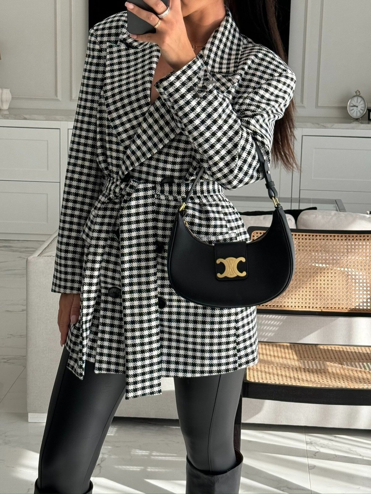 Houndstooth Casual Regular Fit Blazer With Belt