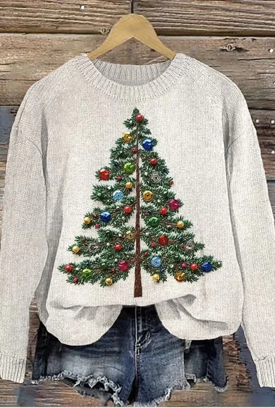 Women's Christmas Tree Casual Crew Neck Sweater