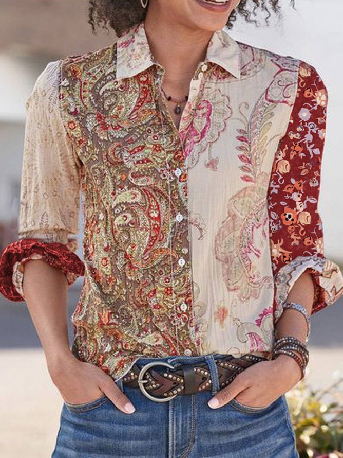 Hippie Shirt Collar Casual Cashew Flowers Shirt