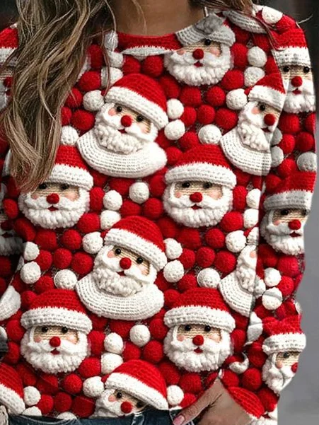 Women's Santa Claus Print Crewneck Sweatshirt