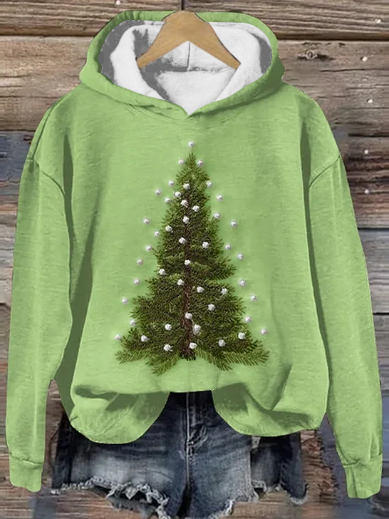 Christmas Tree Casual Loose Cotton Hoodie