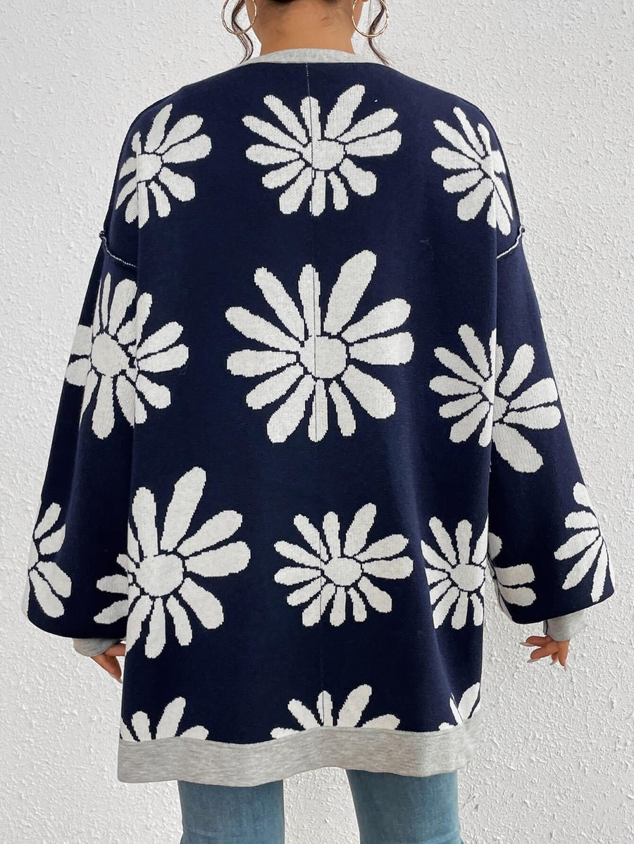 Floral V Neck Casual Cardigan