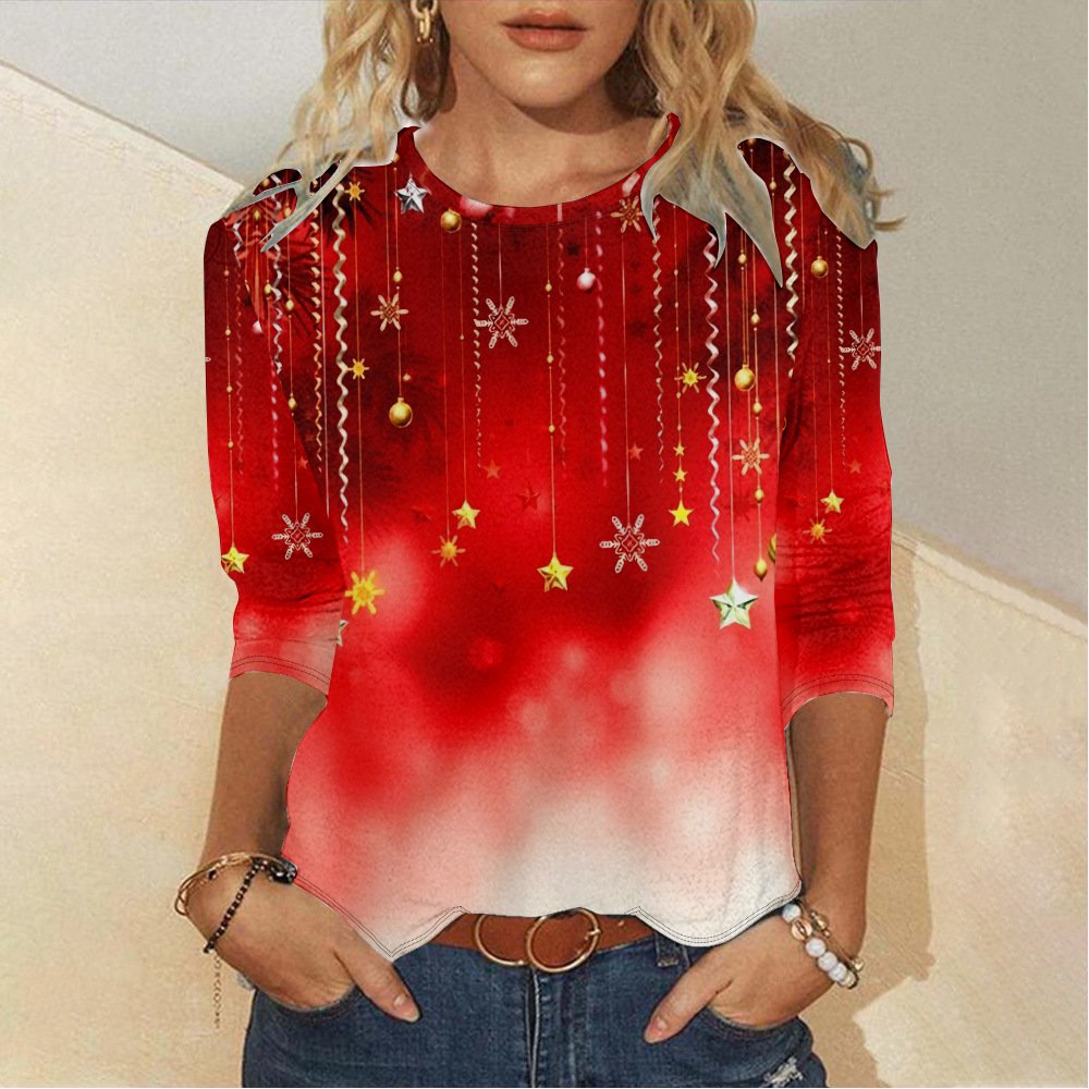 Loose Jersey Casual Christmas T-Shirt