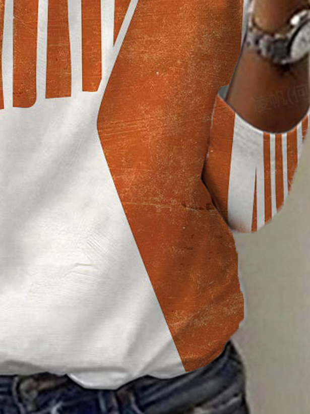 Women's Long Sleeve T-shirt Spring/Fall Orange Striped Jersey Crew Neck Daily Going Out Casual Top