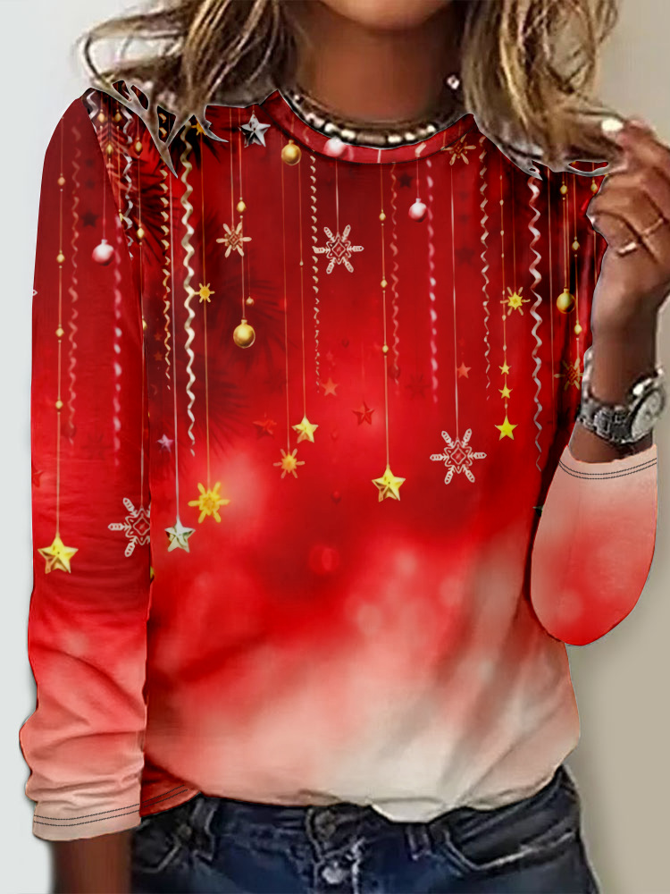 Loose Jersey Casual Christmas T-Shirt