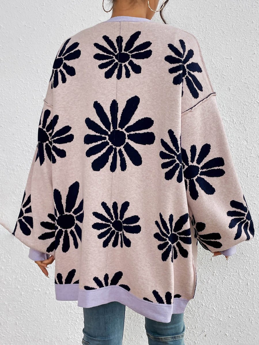 Floral V Neck Casual Cardigan