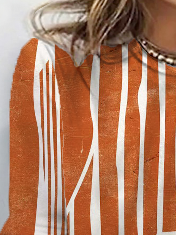 Women's Long Sleeve T-shirt Spring/Fall Orange Striped Jersey Crew Neck Daily Going Out Casual Top